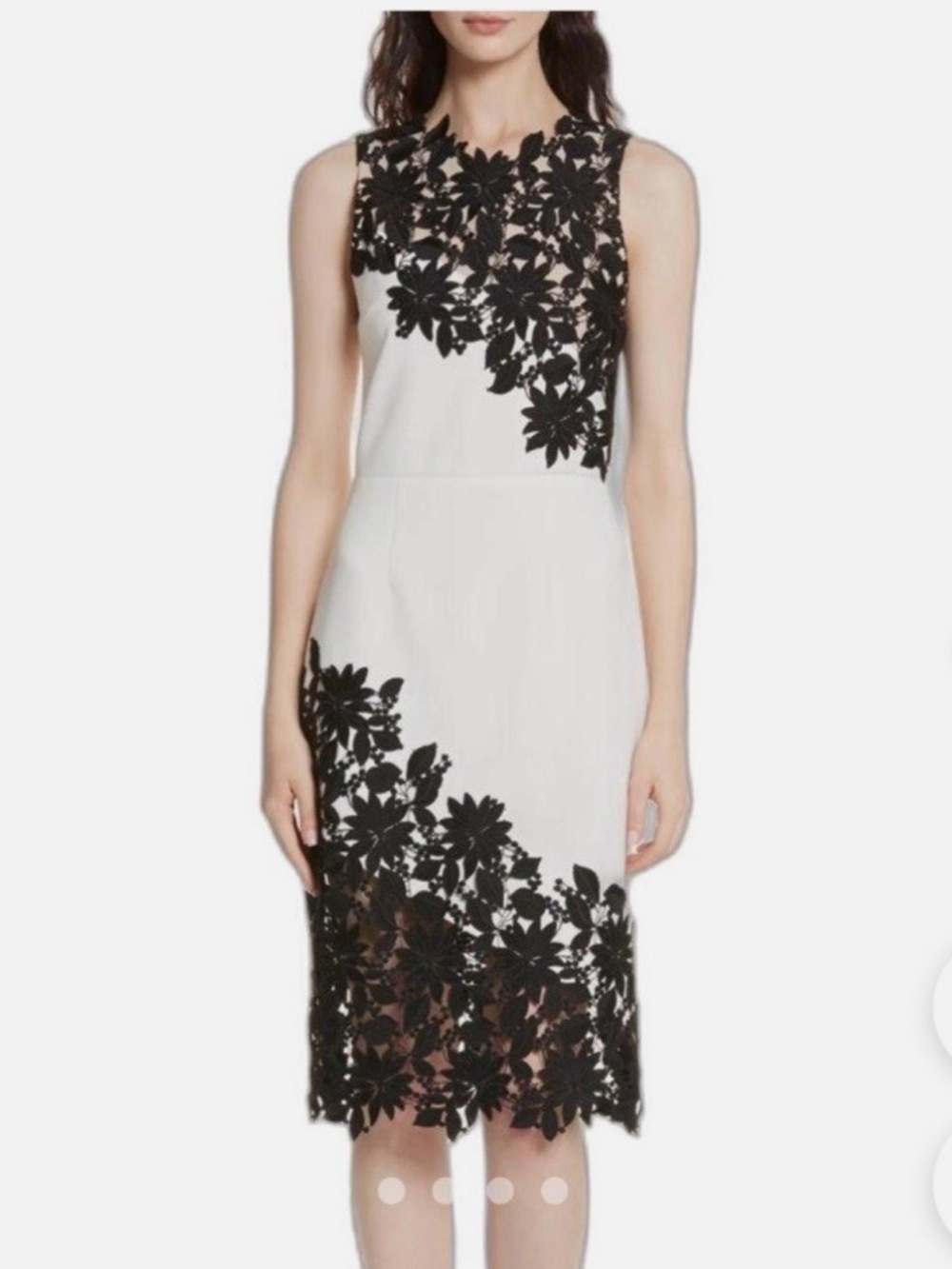 Alice + Olivia White Midi Dress with Black Floral Lace